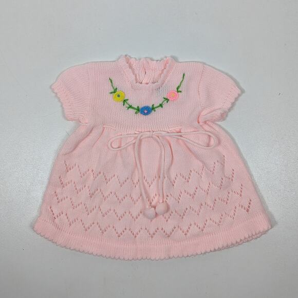 Vintage Soft Spun Dress Baby Girls Size 3-6m Pink Knit Sweater - Picture 1 of 6